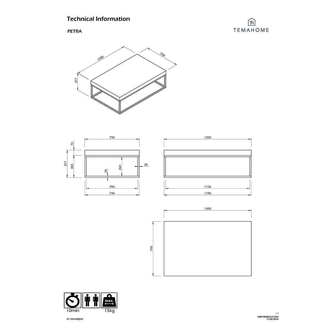 TEMAHOME Petra 120 Concrete Beistelltisch 120x75x38cm