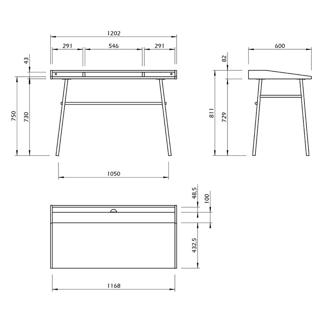 TEMAHOME Ply Schreibtisch  120x60x81cm