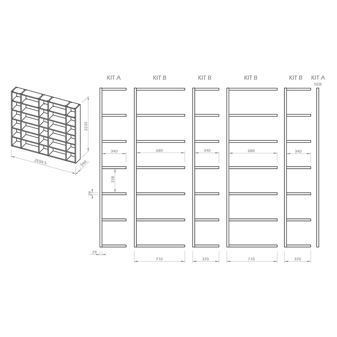 TEMAHOME Pombal Standregal 255x34x224cm