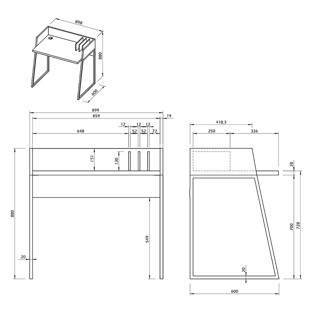 TEMAHOME Volga Schreibtisch 90x60x88cm