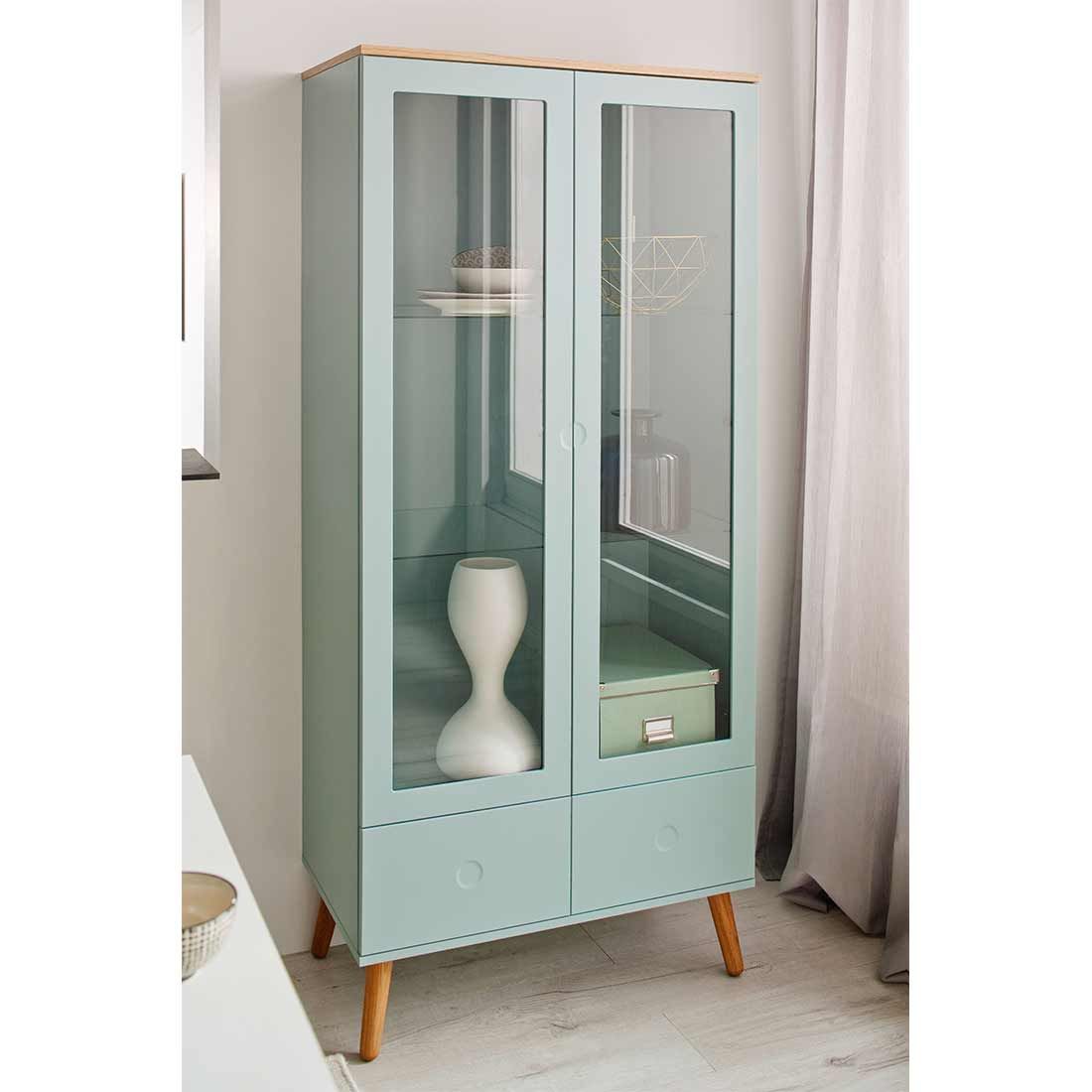 Tenzo Dot Vitrine 79x43x178,5cm Salbeigrün/Eiche