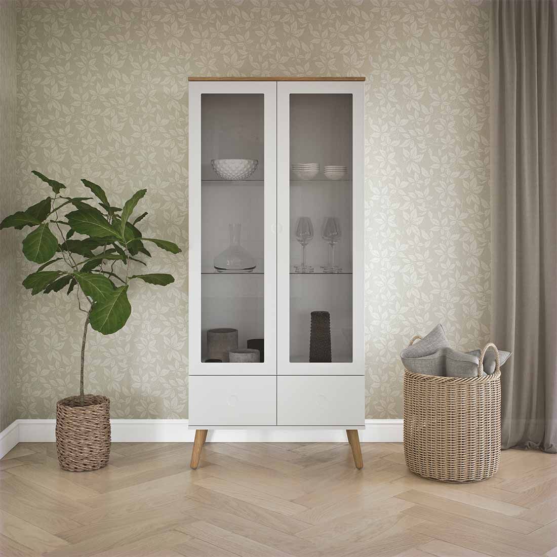 Tenzo Dot Vitrine 79x43x178,5cm Weiß/Eiche