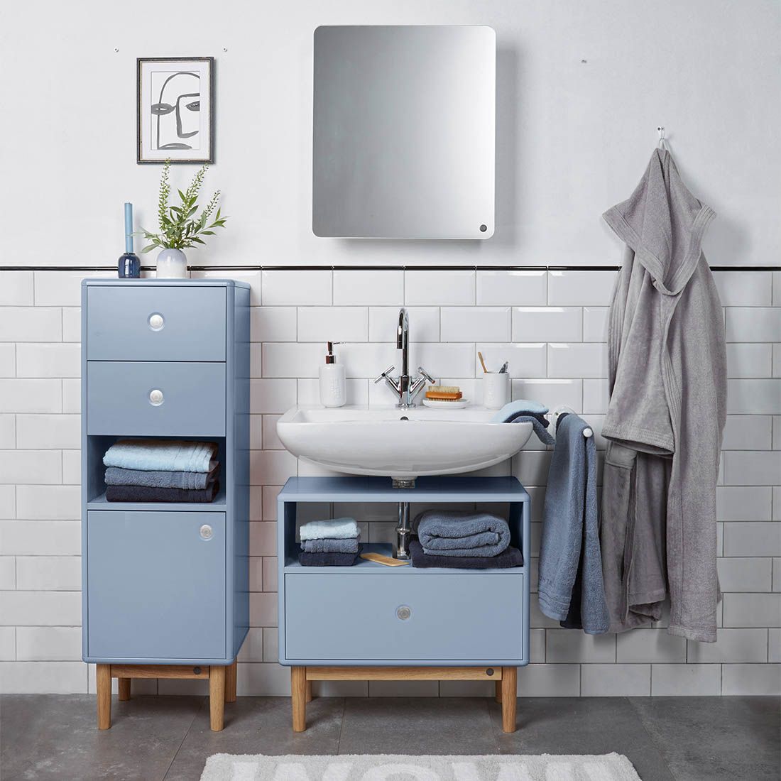 Fußgestell 65,5x33,5x63,5cm Color Dove TOM Blau/Eiche mit HOME Bath TAILOR Waschbeckenunterschrank