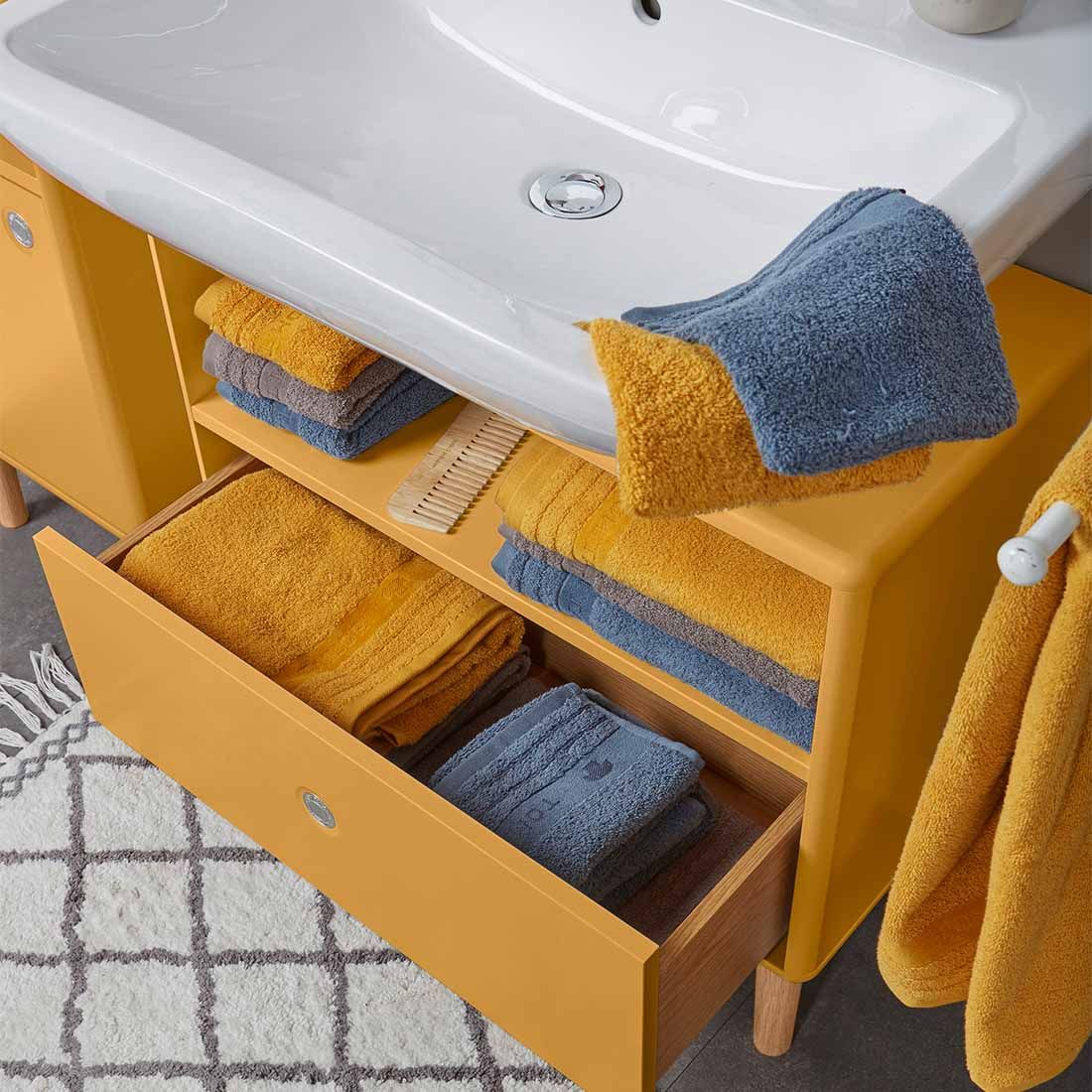TOM TAILOR HOME Color Bath Waschbeckenunterschrank mit Fußgestell 65,5x33,5x63,5cm  Senf/Eiche