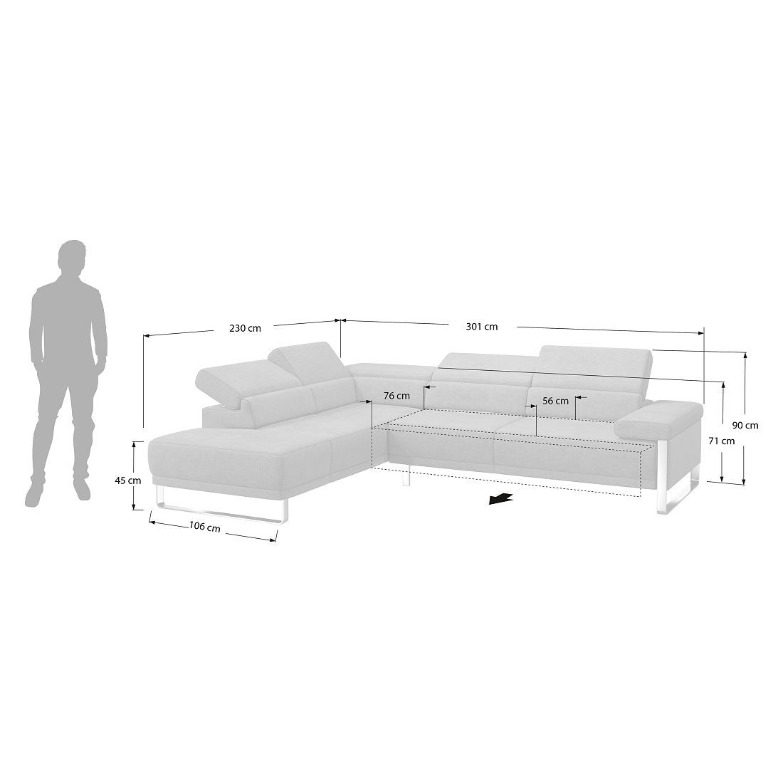 W.SCHILLIG Floyd Ecksofa 301x230x71cm