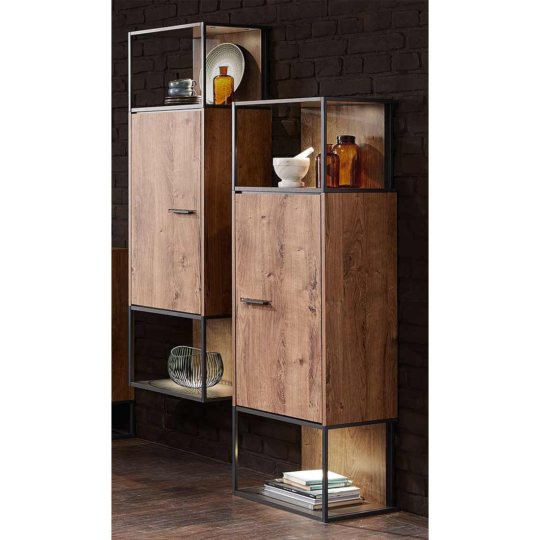 Wohnconcept Manhattan Stand-/Hängeschrank 45x38x156cm Haveleiche Cognac/ Graphit