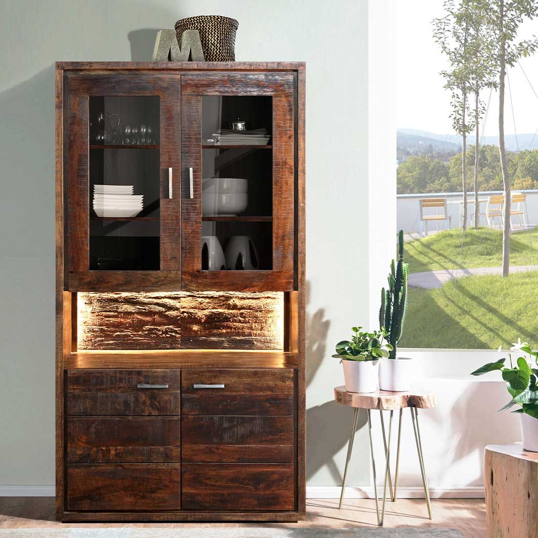 Wolf Möbel Bark Vitrine mit Beleuchtung 98x40x180cm