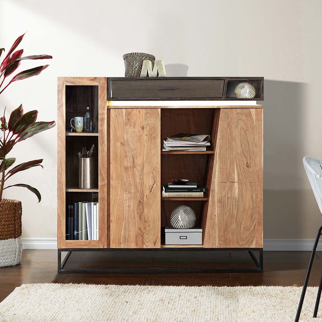 Wolf Möbel Stadium Highboard mit Beleuchtung 145x40x140cm
