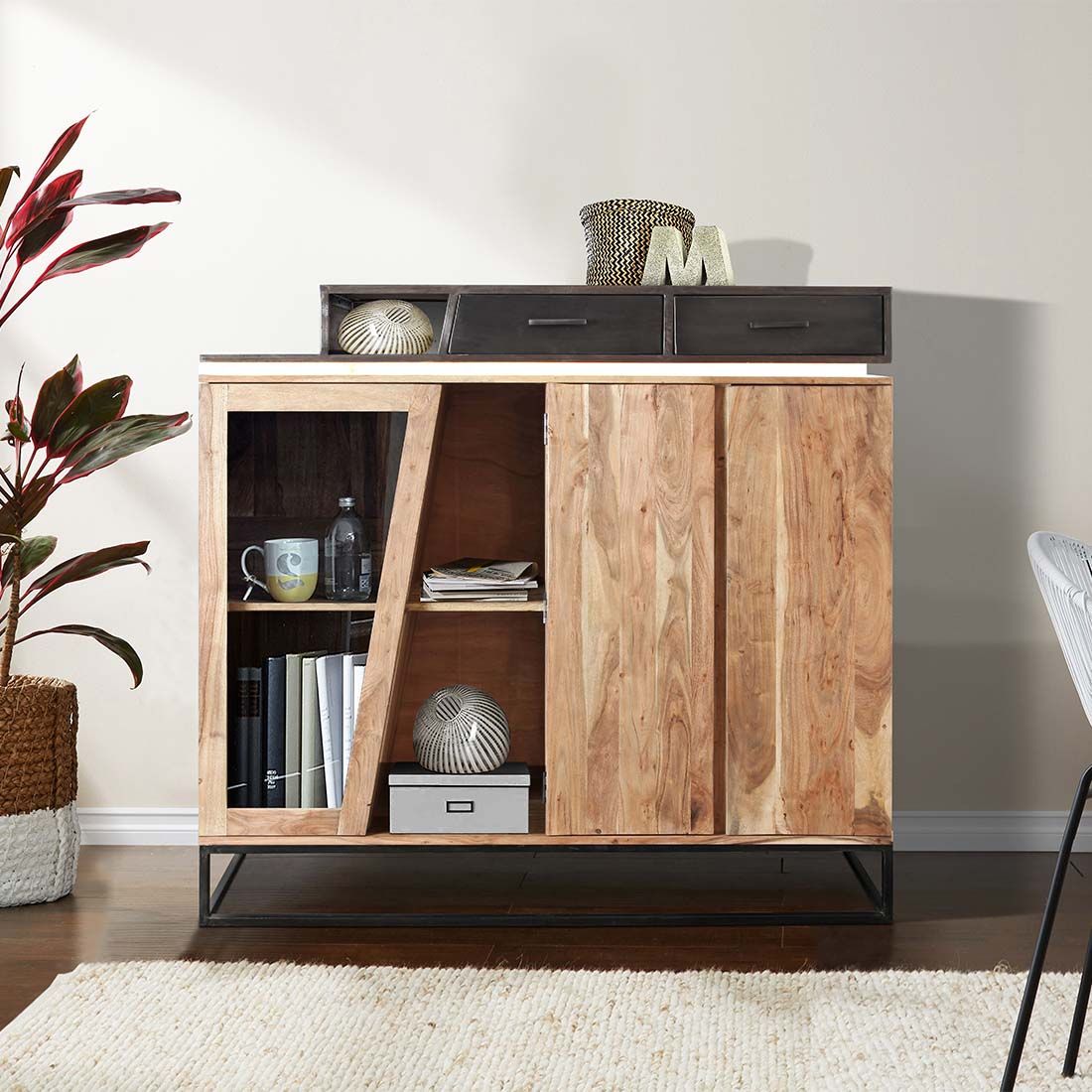 Wolf Möbel Stadium Highboard mit Beleuchtung 145x40x140cm