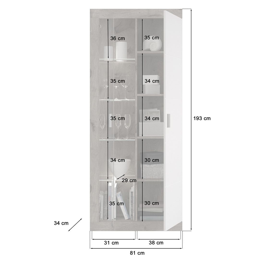 Xonox Parma Vitrine 80x34x193cm
