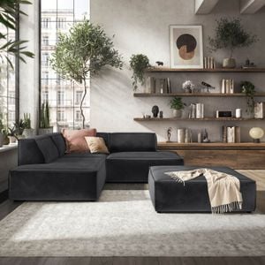 HOMELIV. Lennox Ecksofa mit Hocker Samt