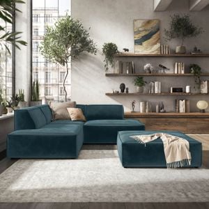 HOMELIV. Lennox Ecksofa mit Hocker Samt