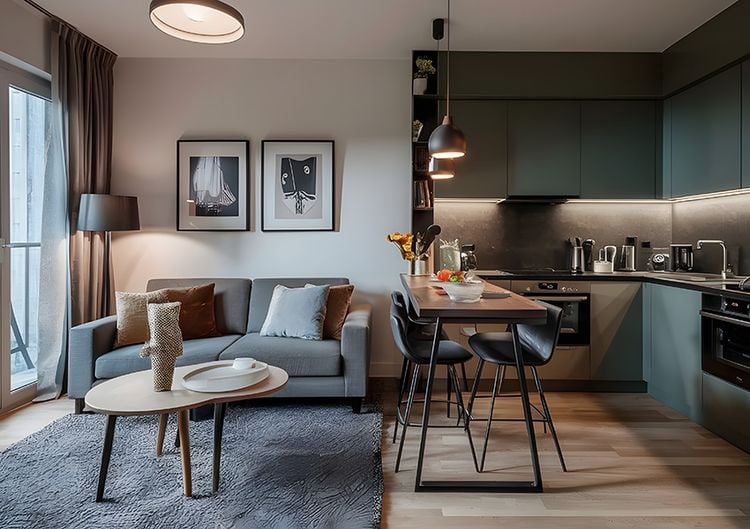 Küchenzeile im Wohnzimmer